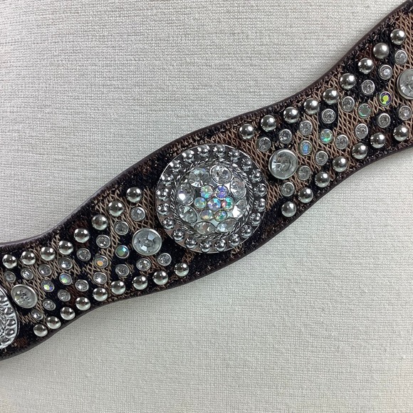 Nocona Western Bling Conchos Rhinestones and Studs Brown Belt SZ L EUC main image 9